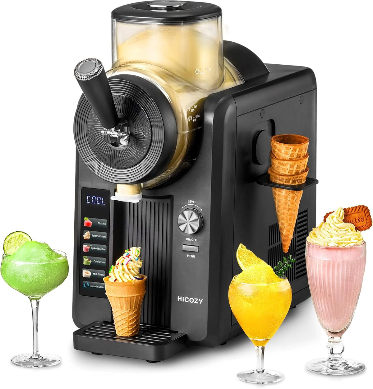 Hicozy F3 Frozen Yogurt & Ice Cream Machines, mit Selbstreinigung, Schwarz