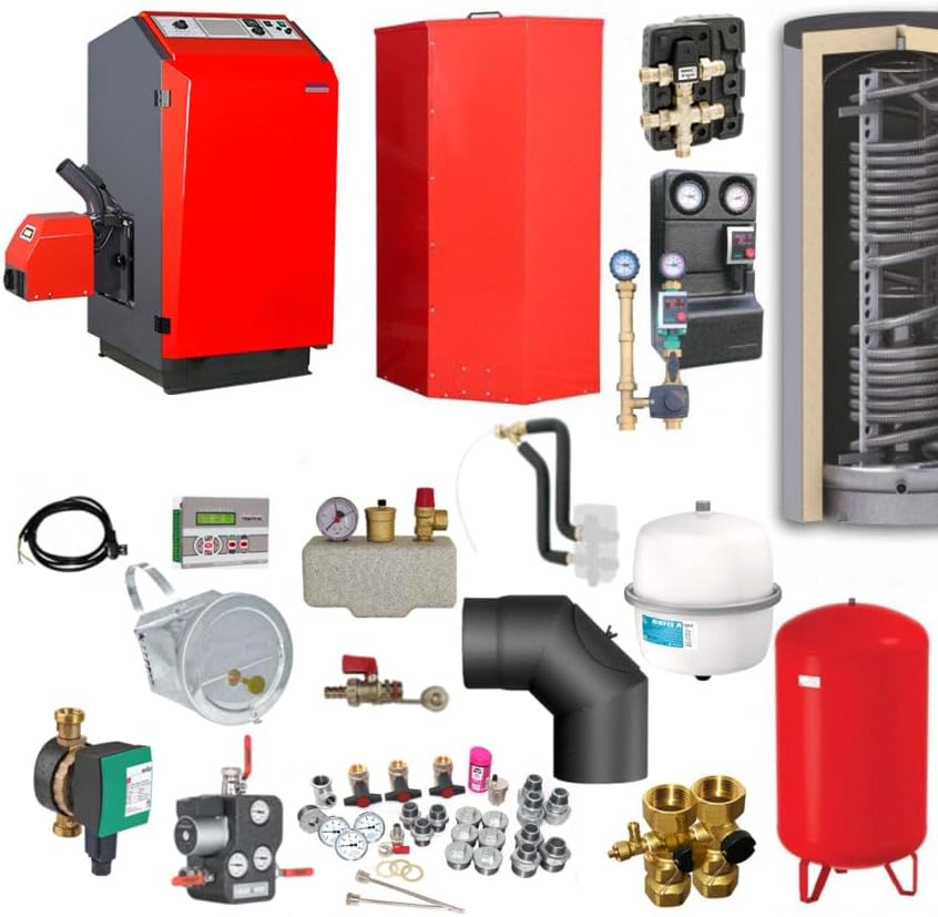 ThermoFlux P25 Pelletofen, 24 kW, Rot/Schwarz/Weiß/Gold/Schwarz
