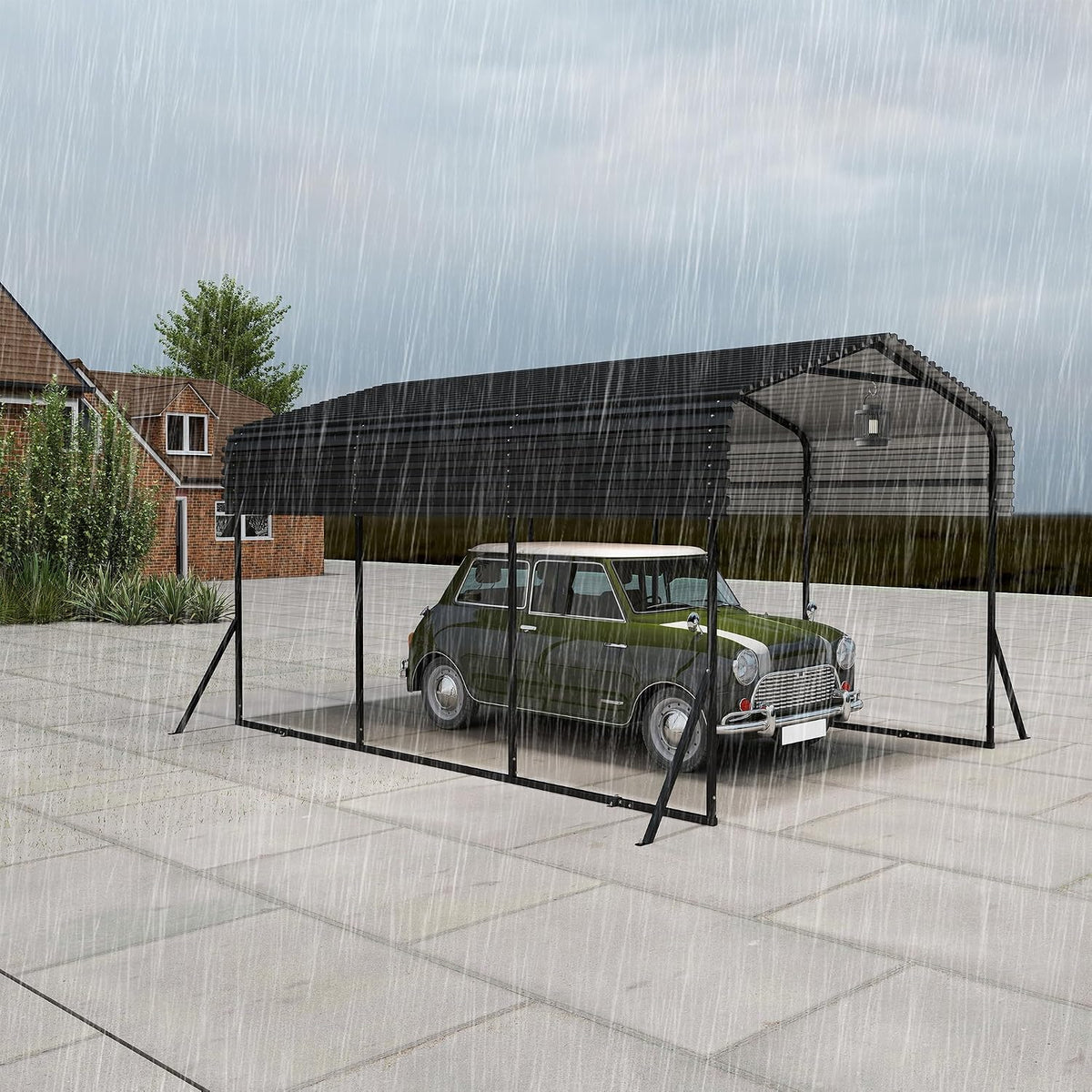 Carport, mit Stauraum, aus Metall, Schwarz, UISEBRT