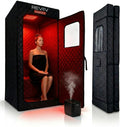 REVIIV Sauna, 1500 W, klappbar, mit LED, mit Fernbedienung, Schwarz/Rot