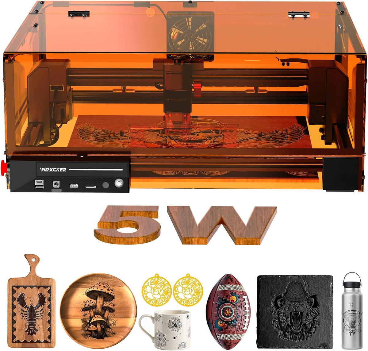 Gravurwerkzeug L2 MAX, 300 × 300 mm, 5.5 W, aus Metall und Glas, Orange/Schwarz, Woxcker