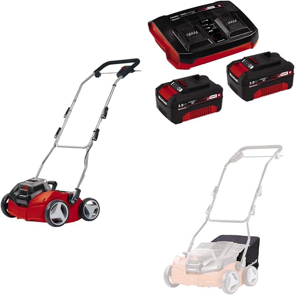 Einhell Vertikutierer, 18 V, 3,0 Ah, 35 cm, klappbar, höhenverstellbar, kabellos, Rot/Schwarz/Silber
