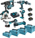 Makita DLX6085TJ Werkzeugsets, 18 V, 5,0 Ah, Schwarz/Blau