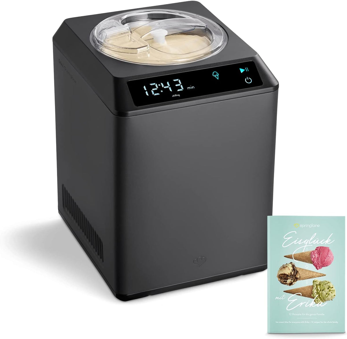 Speiseeisbereiter, 2,5 L, 250 W, aus Edelstahl und Stahl, Schwarz, Springlane Kitchen