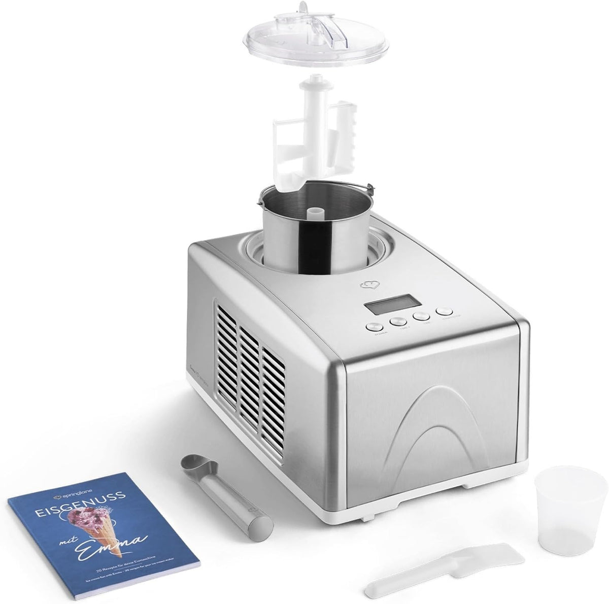 Springlane Kitchen Speiseeisbereiter, 1,5 L, 150 W, aus Edelstahl und Stahl, Silber
