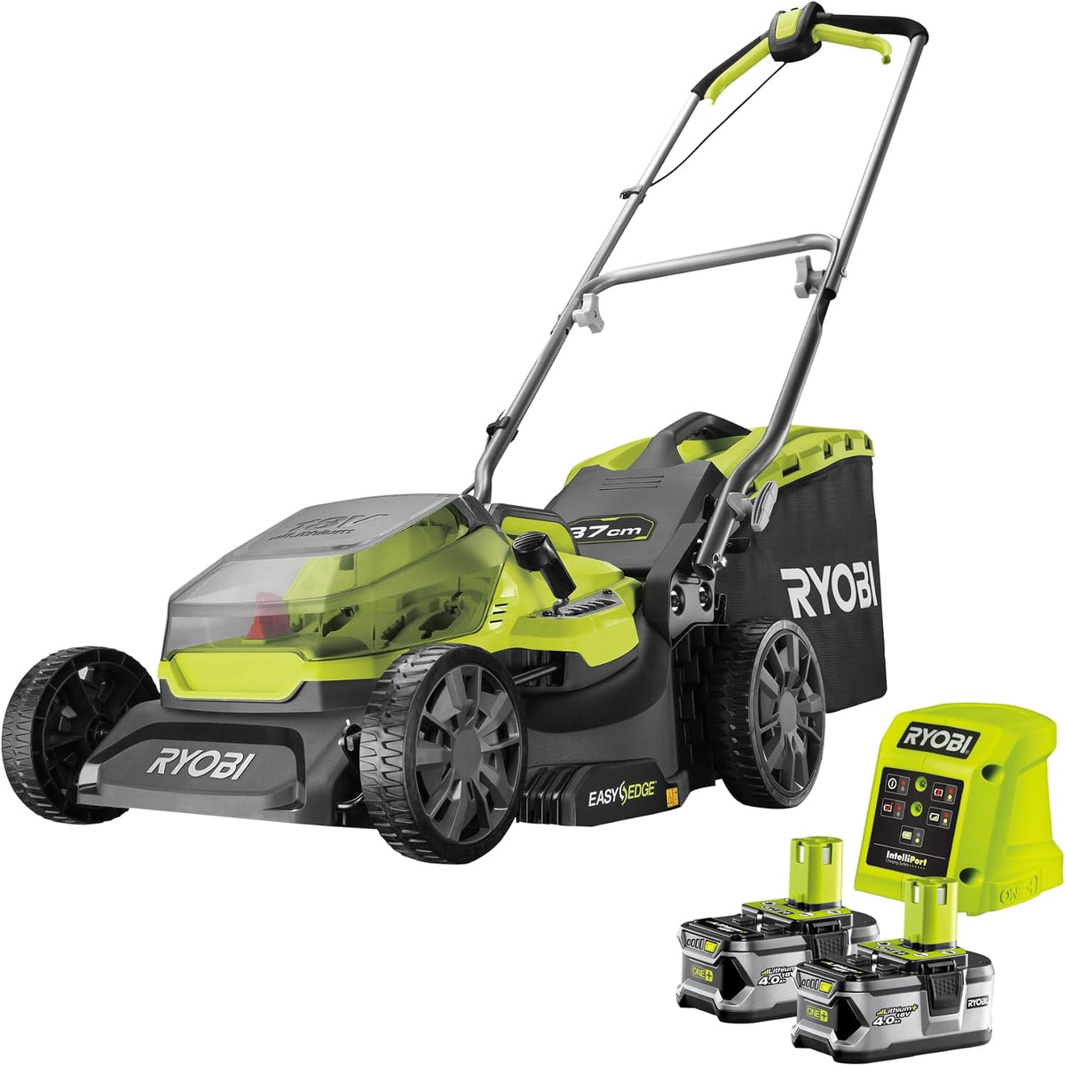 RYOBI RY18LM37A-240 Rasenmäher, 240–37 cm, 18 V, 4.0 Ah, 249 m², klappbar, Grün/Schwarz