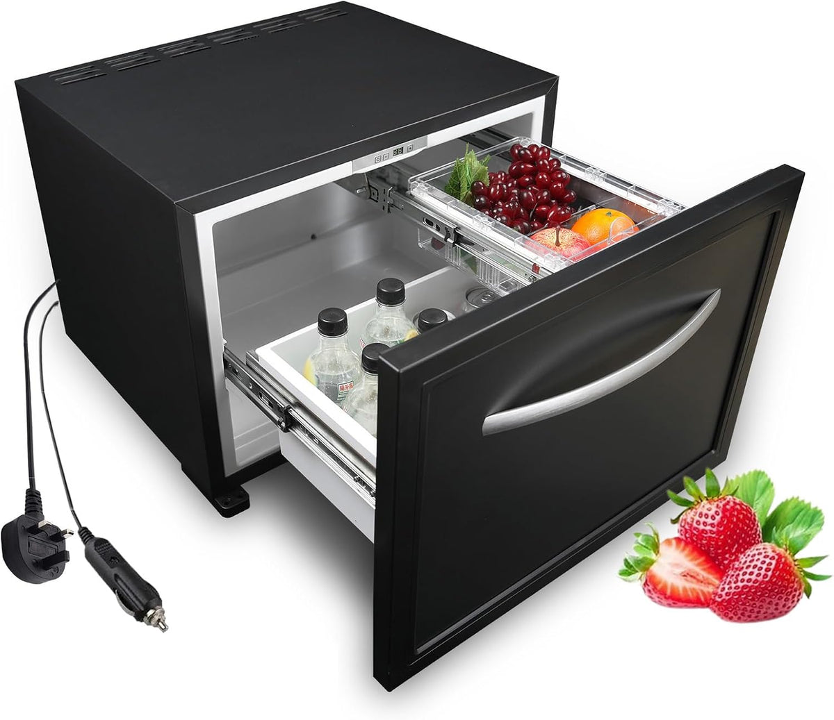 Kühlschrank, 50 l, 12 V, 0 °C, verstellbar, mit LED, für Camping, Schwarz, Techomey