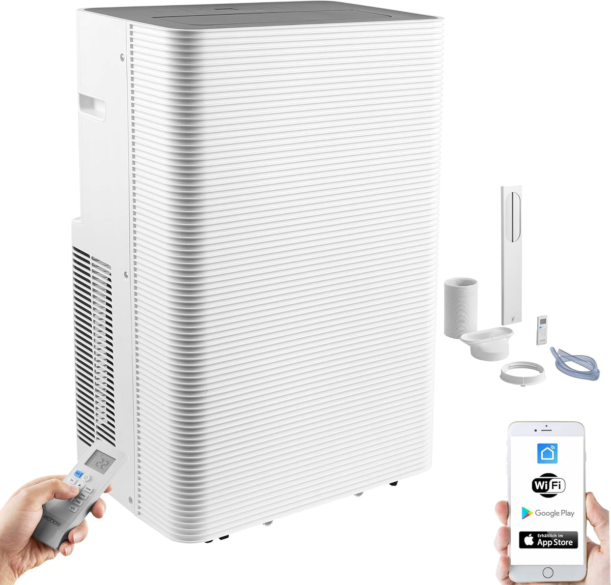 Klimaanlage Mobile, 56 dB, 12.000 BTU, mit WLAN, mit Fernbedienung, mit Timer, Weiß, Echos