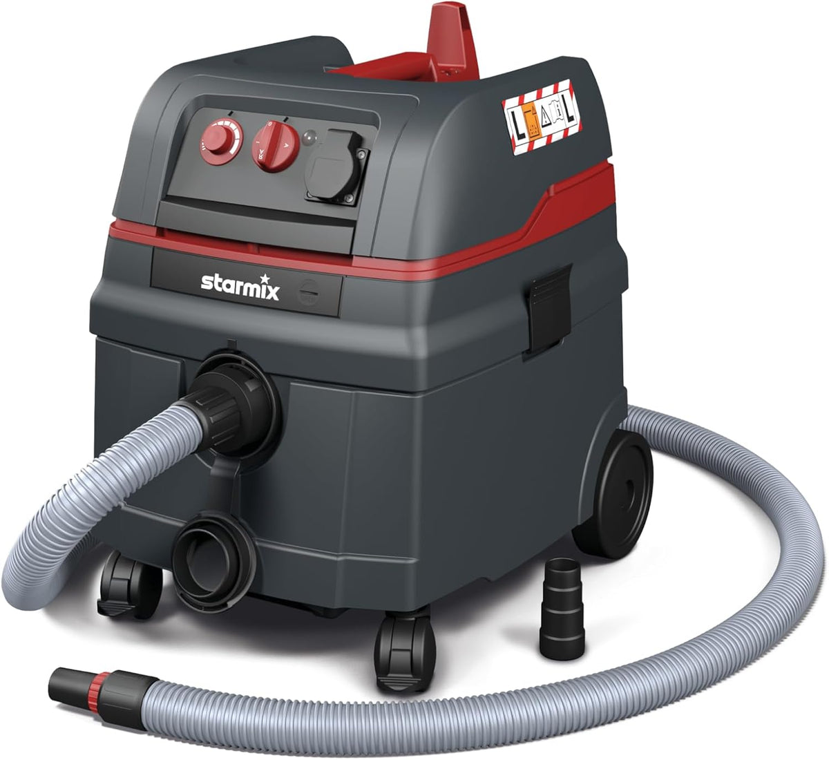 Starmix L-1625 Nass- und Trockensauger, 25 l, 1600 W, 5 m, für die Werkstatt, Grau/Rot