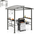 Gartenpavillon, 248 × 150 × 232 cm, aus Metall, mit Doppeldach, mit Stauraum, für den Garten, Schwarz, HOMASIS