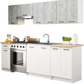 BDW Küchenzeile, 240 × 203 × 46 cm, mit Stauraum, für die Küche, Beton/Weiß