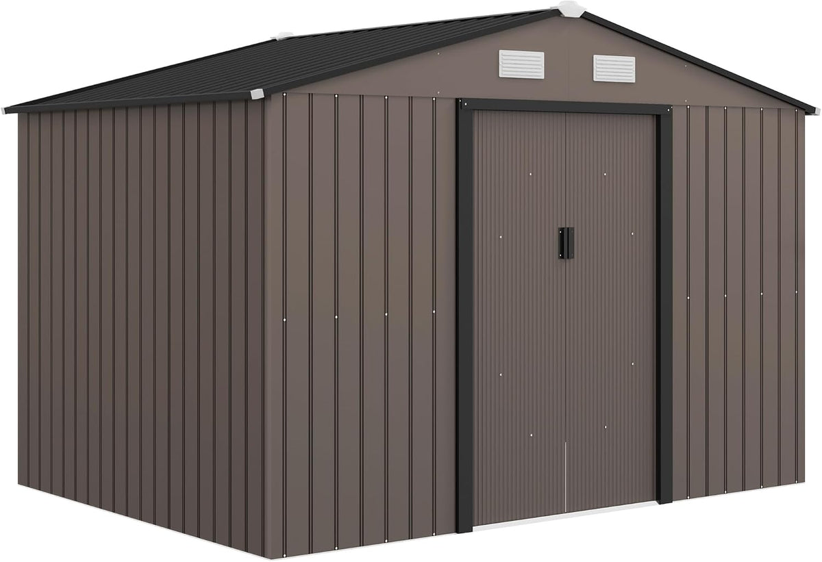 Outsunny Gerätehaus, 277 × 195 × 192 cm, 5,4 m², aus Stahl, für den Garten, Braun