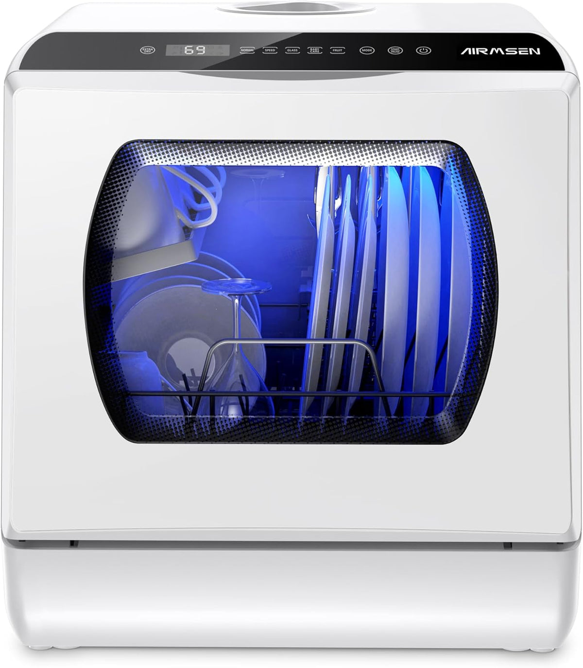 AIRMSEN Mini Geschirrspüler, 5 L, mit LED, für die Küche, Weiß
