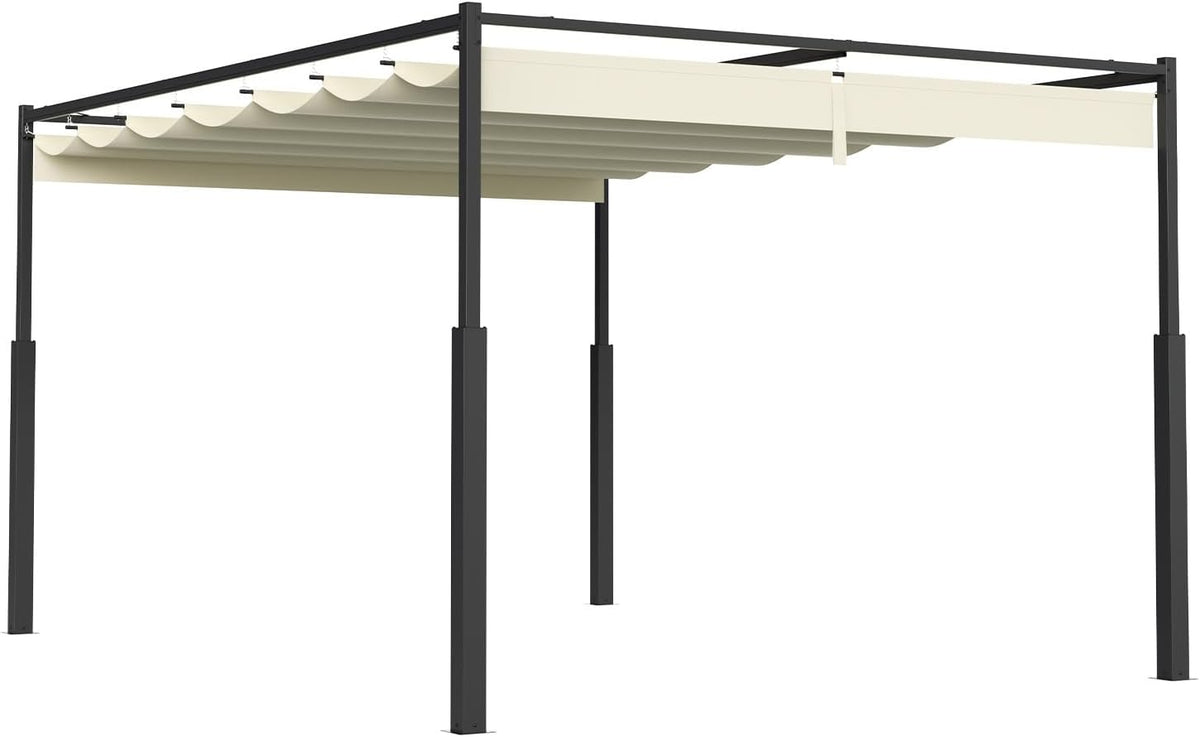 Pergola, 3 × 4 m, 180 g/m², aus Stahl und Polyester, mit Schiebedach, UV-Schutz 30+, für den Garten und die Terrasse, Schwarz/Cremeweiß, Eikuavons