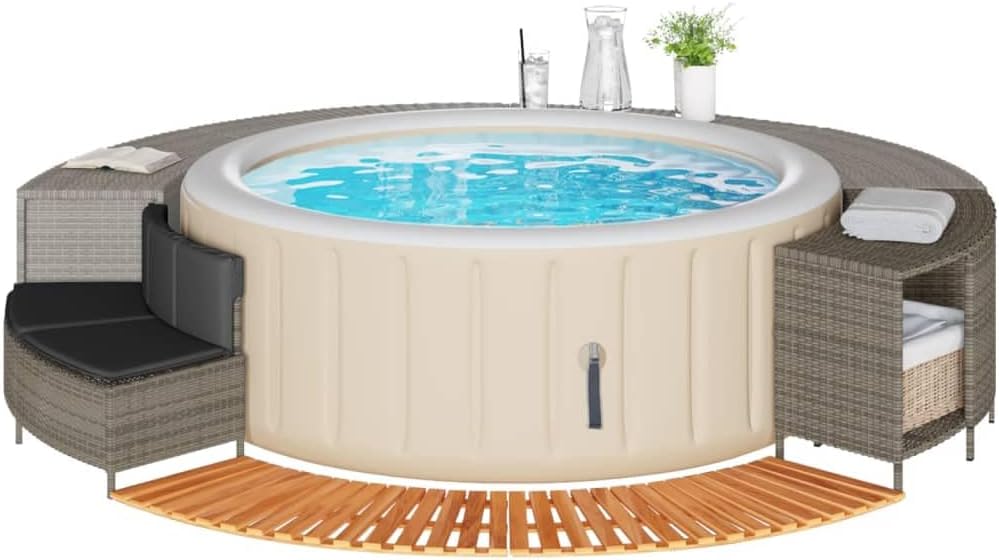 Whirlpool, aus Polyrattan, Beige/Grau/Schwarz/Holzoptik, Verderoom