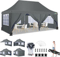 Gartenpavillon, 3 × 6 m, mit 6 Seitenteilen, wasserdicht, für den Garten, Grau, COBIZI