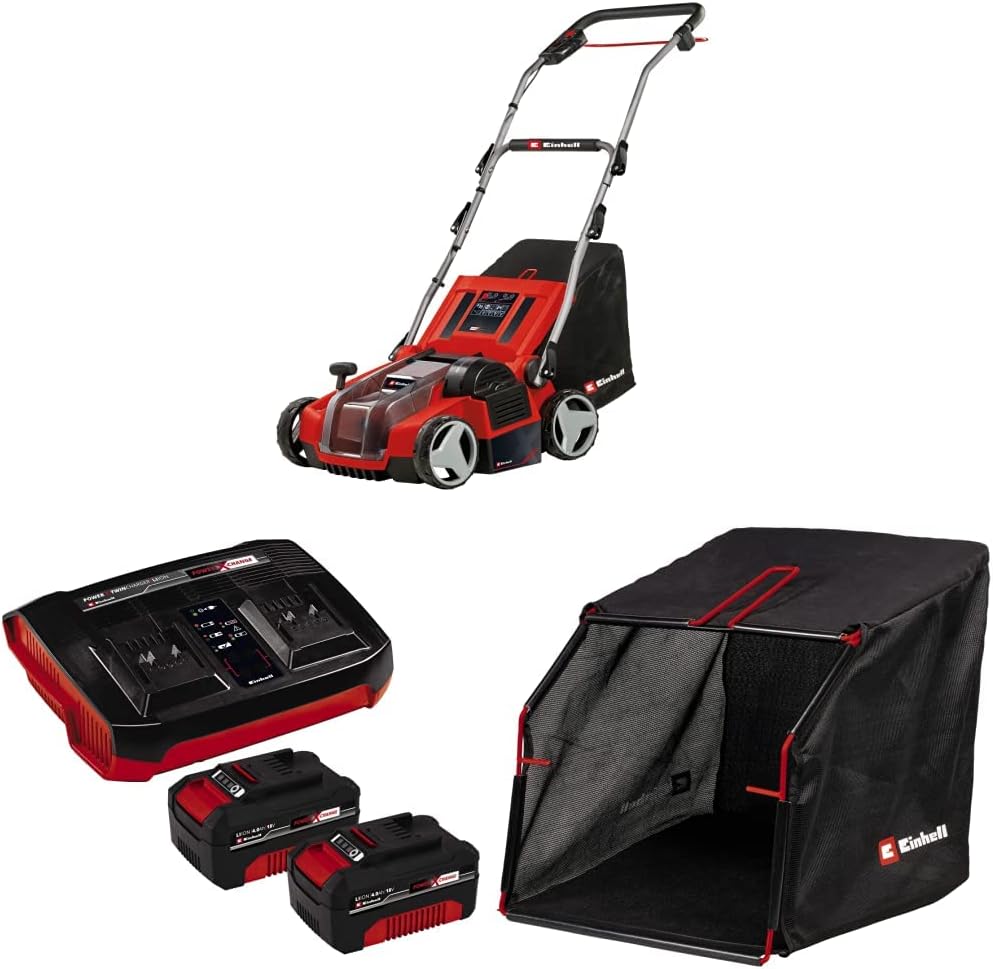 Einhell Vertikutierer, 28 L, 36 V, 4,0 Ah, verstellbar, klappbar, höhenverstellbar, Rot/Schwarz