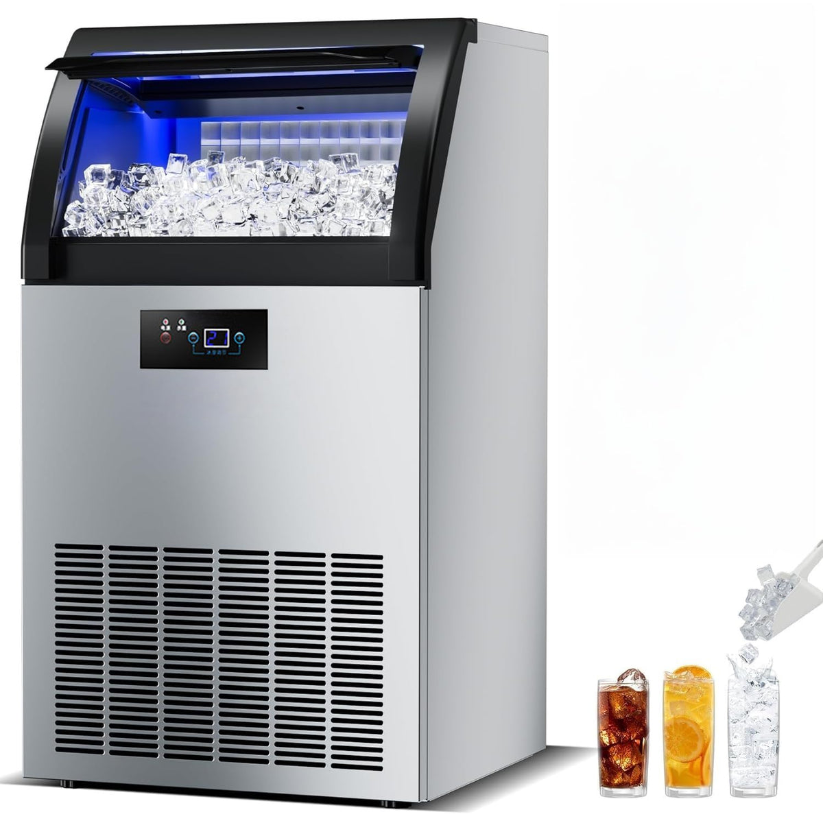 ZHIMAI kg/24 Eiswürfelmaschinen, 350 W, 60 kg, für das Büro, Silber/Schwarz