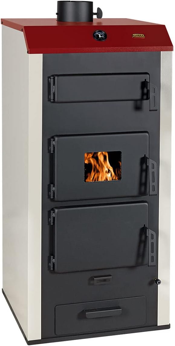 Kaminöfen NS32, 1,9 m², 183 kg, aus Glas, Schwarz/Rot/Weiß, Prity