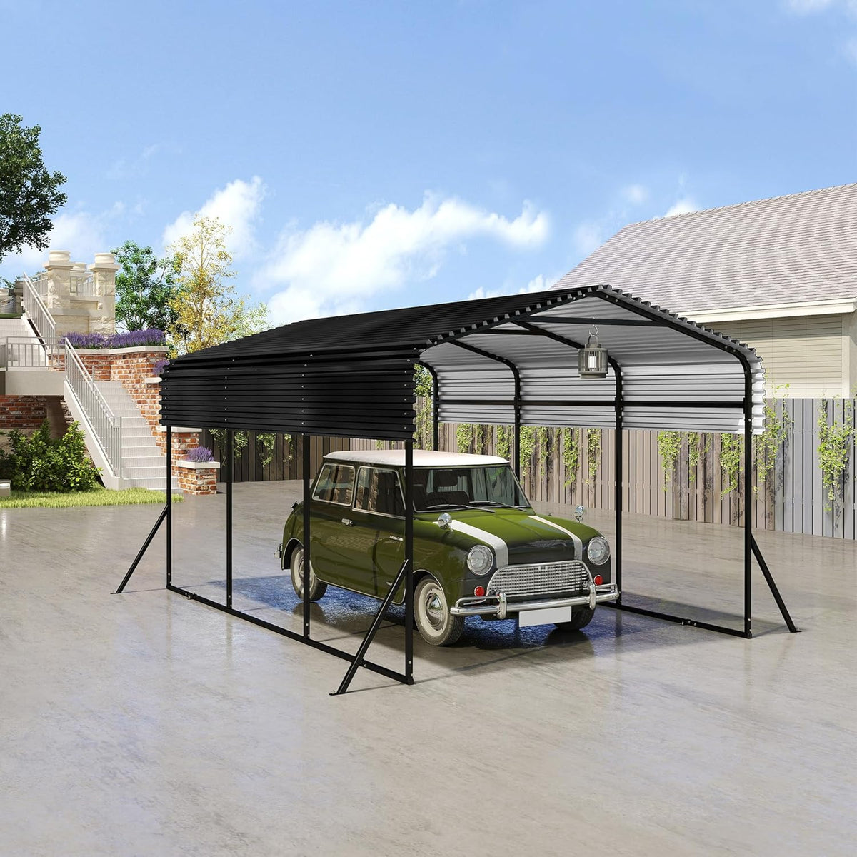 Carport, aus Metall, Schwarz/Silber, LZQ