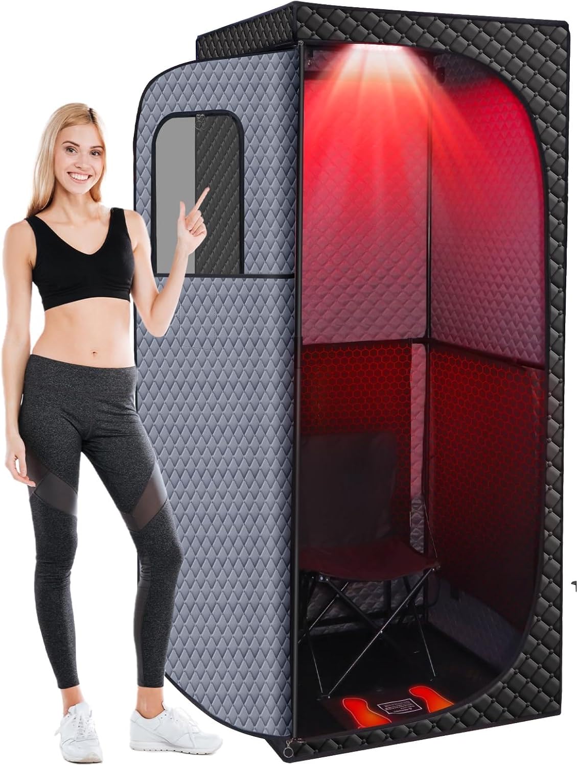 Sauna, klappbar, mit Timer, für das Wohnzimmer und das Schlafzimmer, Grau/Schwarz/Rot, Veloqore