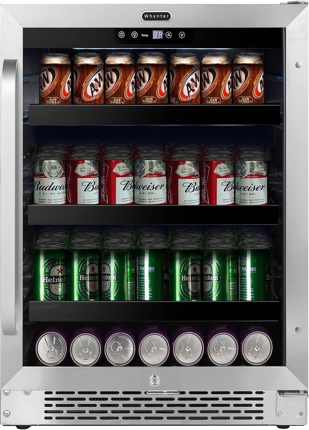 Getränkekühlschrank BBR-148SB, mit LED, aus Edelstahl und Stahl, Silber/Schwarz, Whynter